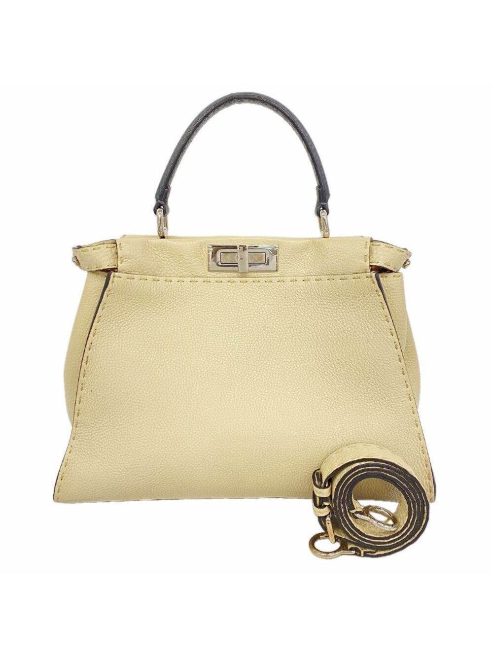 Fendi Handbag Selleria Peekaboo Leather Beige Silver 2-Way Bag